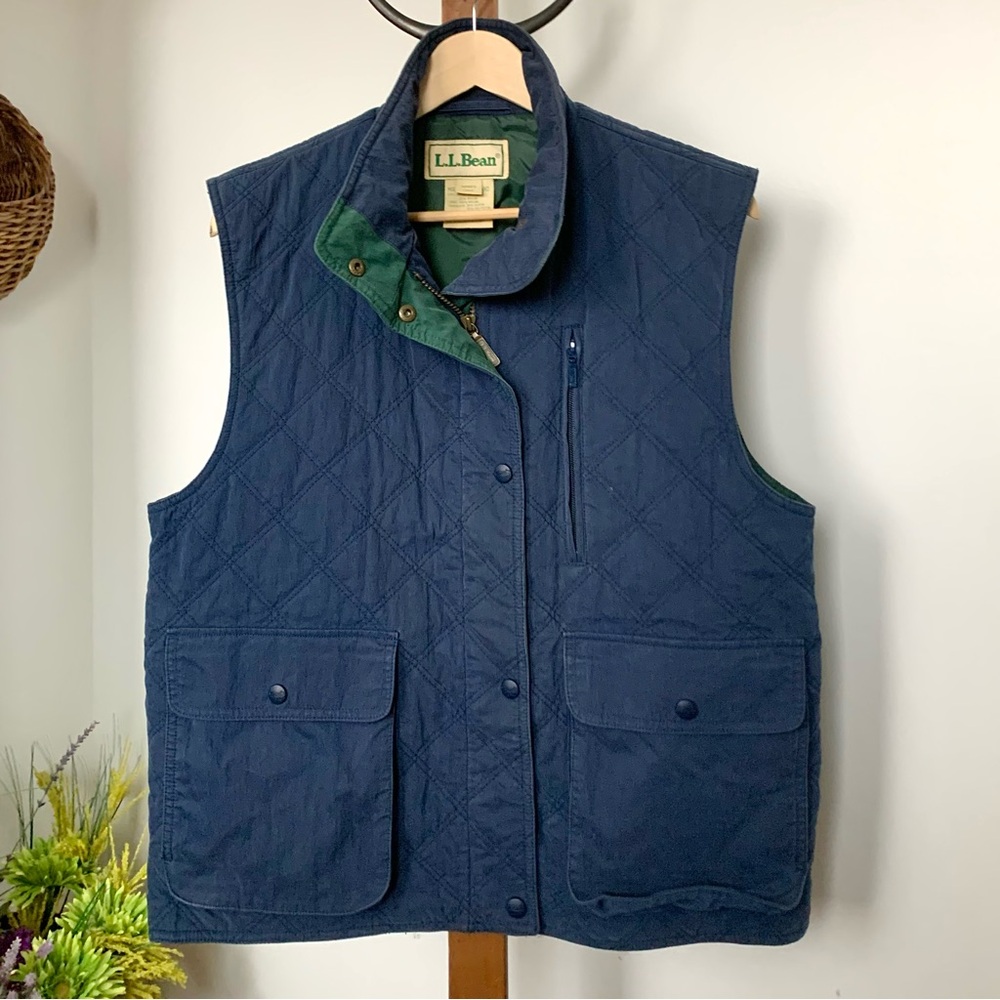 LL Bean Vintage Quilted Thinsulate Hiking Vest Sleeveless Utility Jacket blue LG